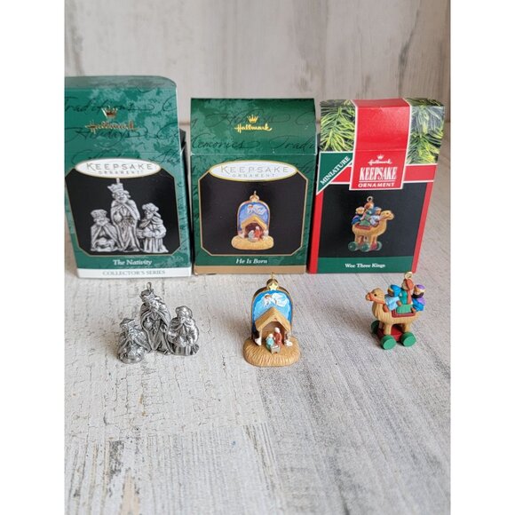 Hallmark miniature religious nativity scene Jesus three kings ornament Xmas - Picture 1 of 6